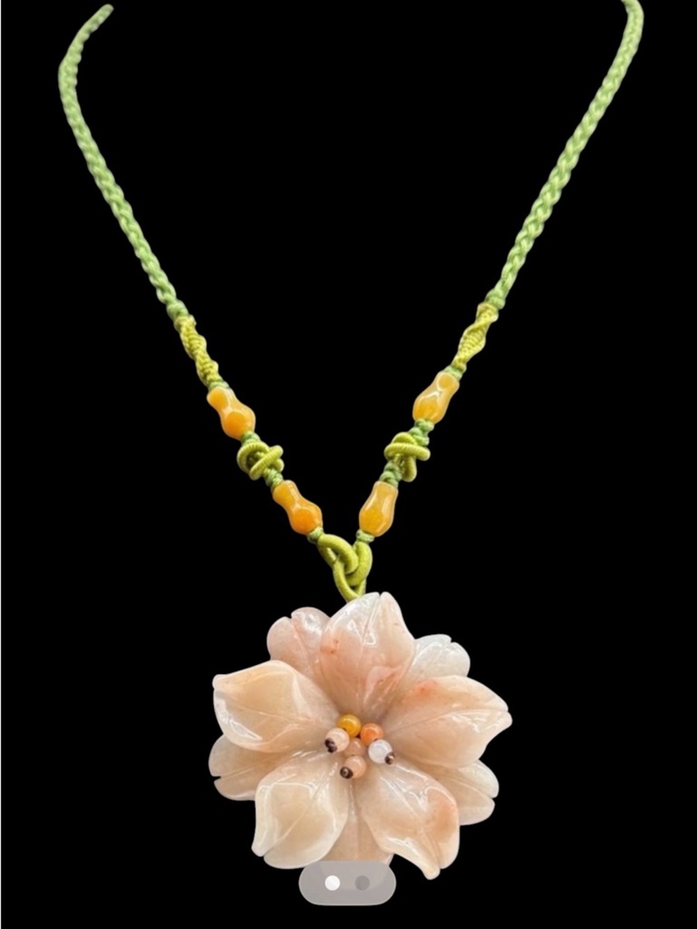 Vintage Floral Pendant Necklace Peach Jade Macrame Necklace 14”-26” - Picture 10 of 10